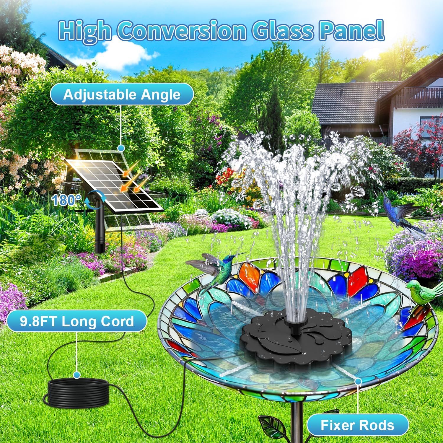 Detalle de SZMP 2 in 1 Detachable Floating Solar Fountain Kit (3.5W) – DIY water pump for bird bath and garden features