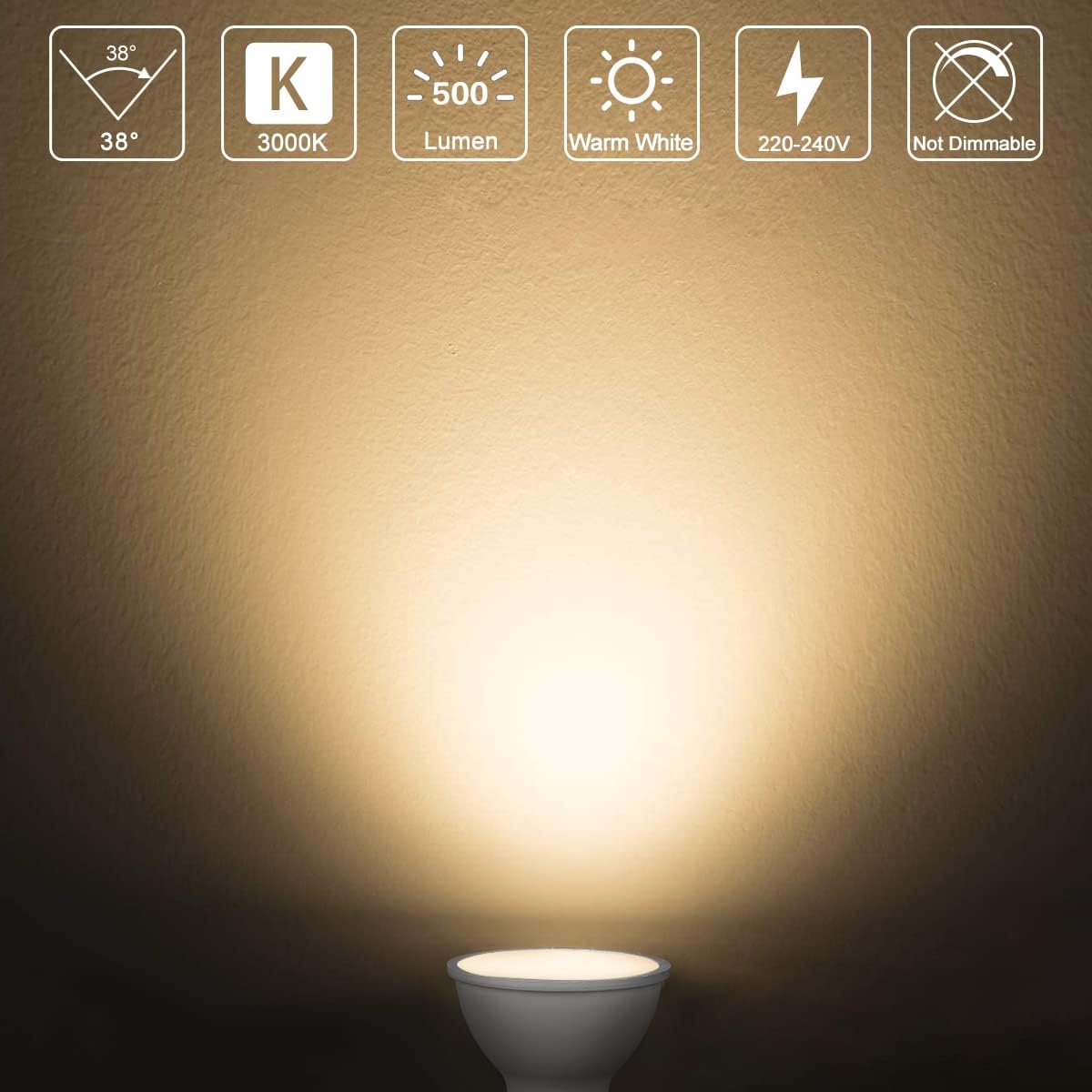 Thumbnail 5 de Tailcas Lampadine LED GU10 5W (10 Pezzi) – Luce Bianca Calda 3000K, 500 lm, fascio 38°, equivalenti a 50W alogeni