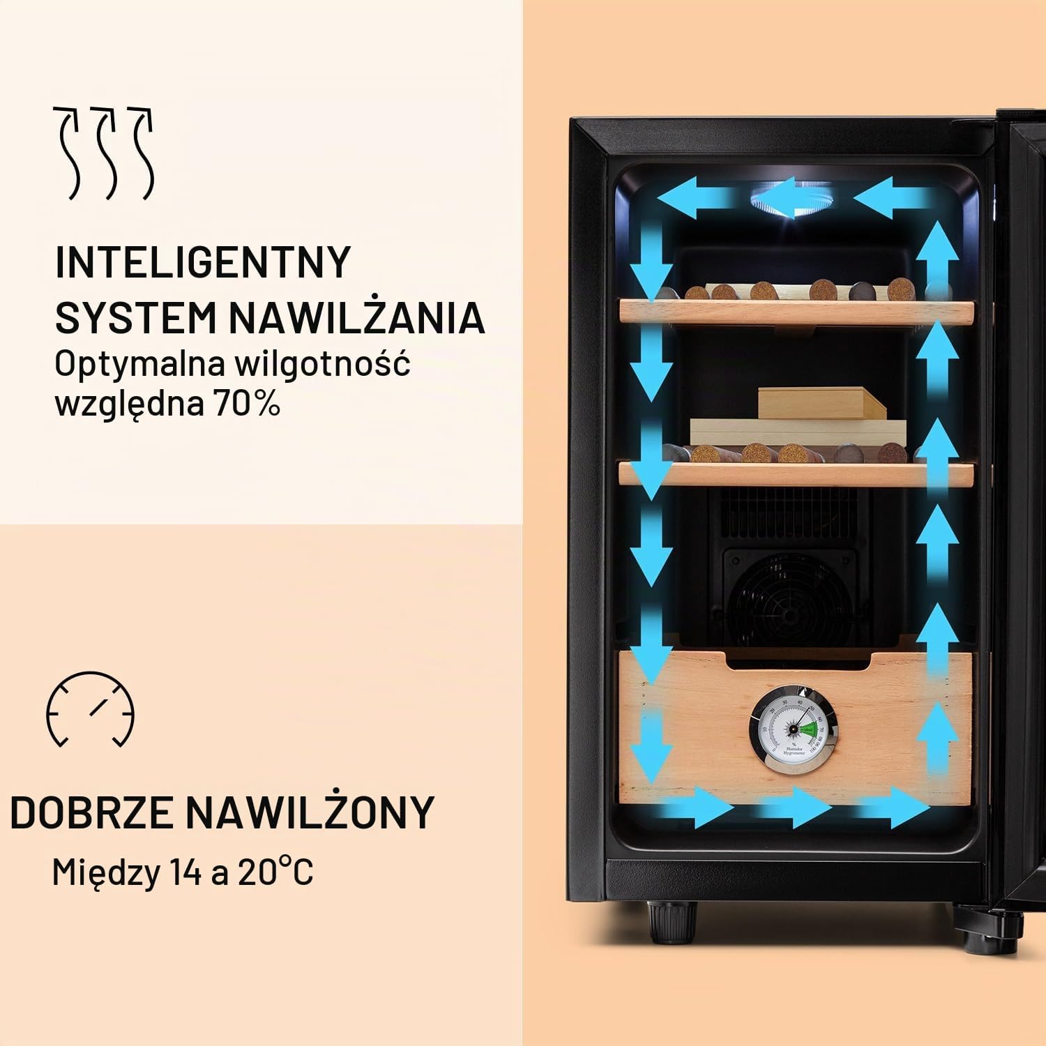 Detalle 2 de Klarstein El Presidente HEA6-ElPresidente23 – humidor 23 l z higrometrem i LED