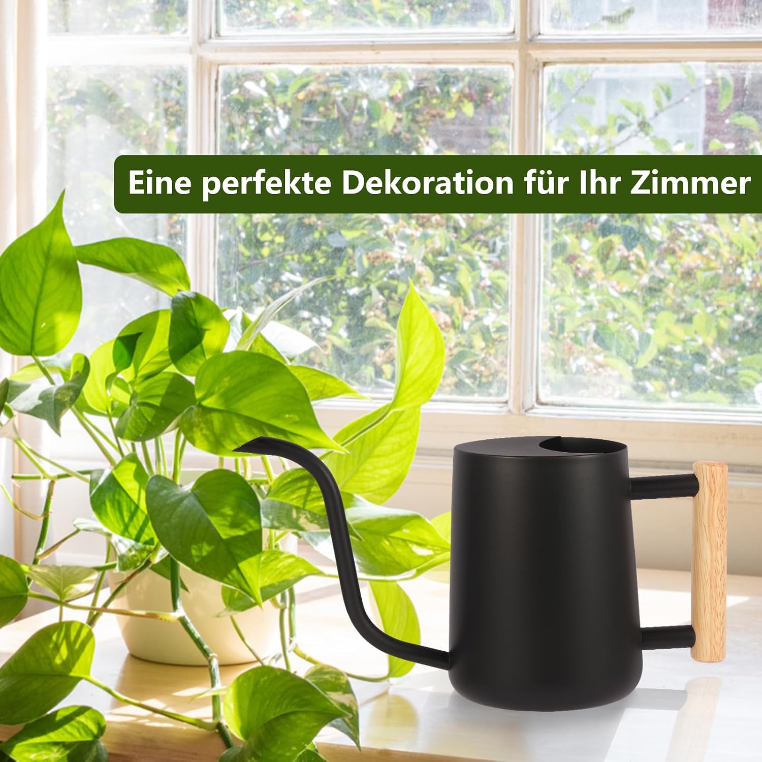 Detalle de Gießkanne Zimmerpflanzen 1L von GUKJOB – Edelstahl, langem Auslauf, Modernes Design