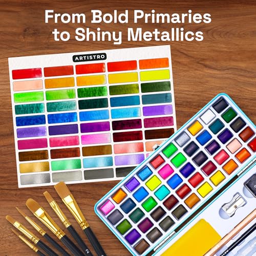 Detalle de ARTISTRO Vivid Watercolor Paint Set with Palette & Brush Pens
