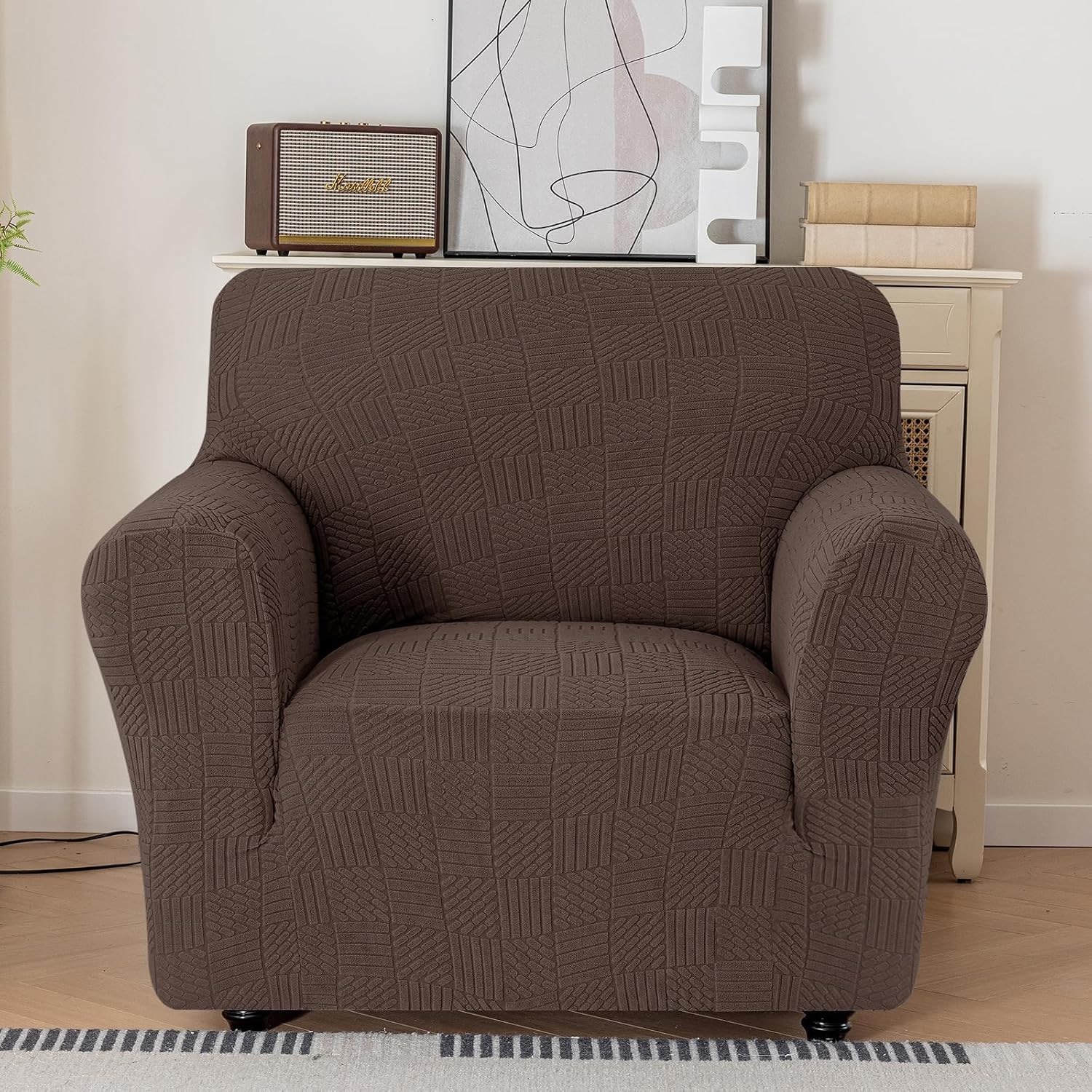 Detalle de Ystyle Copridivano 1 posto con braccioli (78–116 cm), antimacchia e antiscivolo antigraffio per gatti – Caffè Chiaro