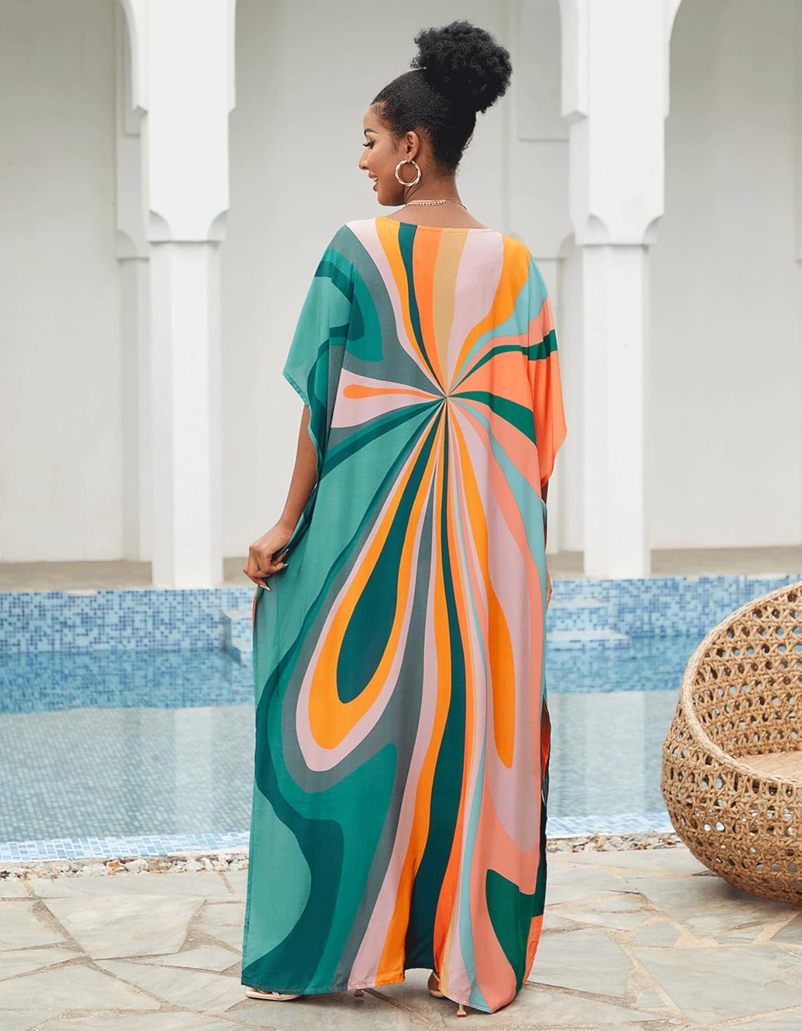 Detalle 2 de NFVNKJ Women’s Plus Size Beach Lounge Kaftan Maxi Dress Swimsuit Cover-Up