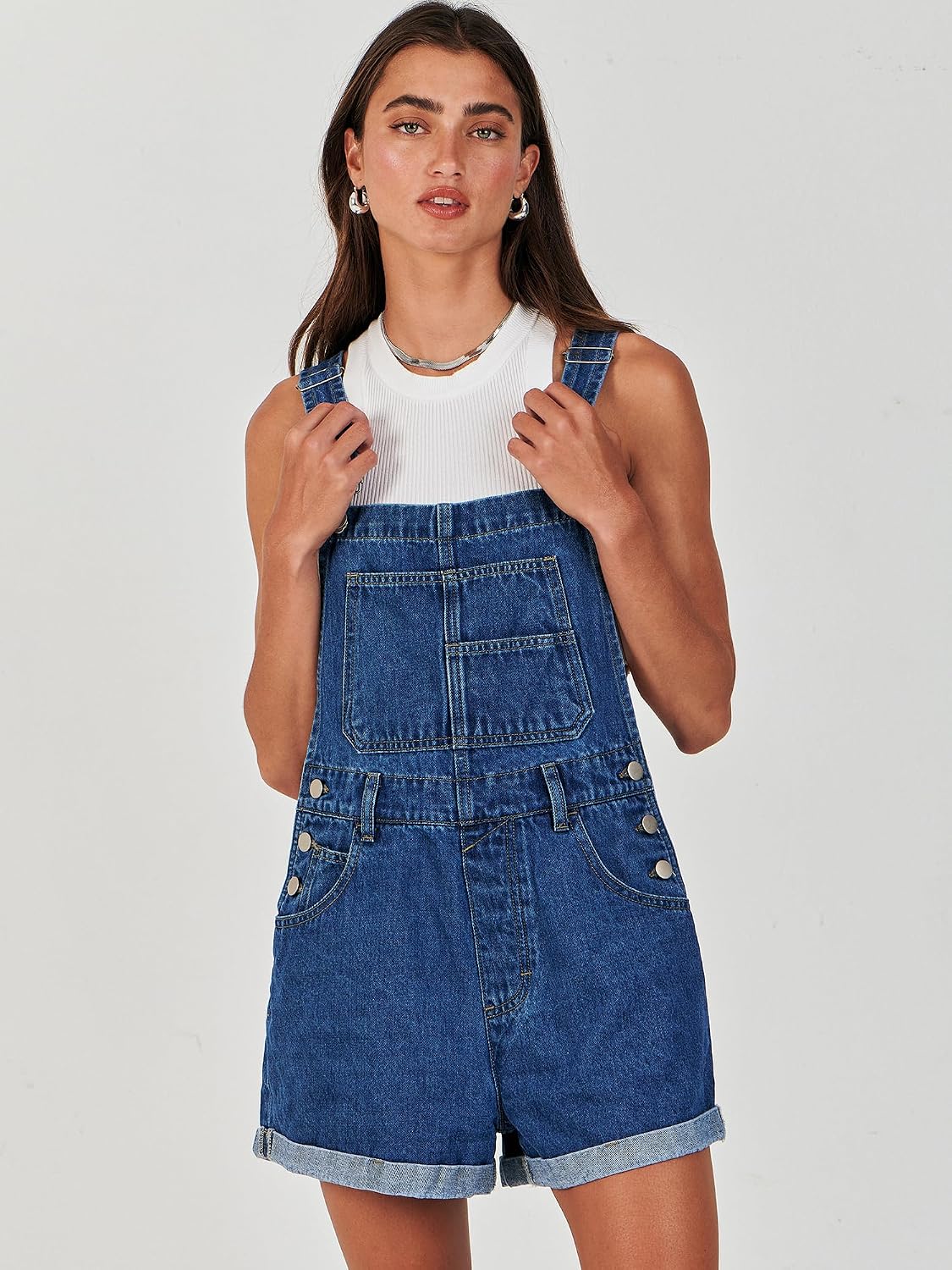 Detalle de ANRABESS Denim Short Overalls for Women — Casual Loose-Fit Jumpsuit