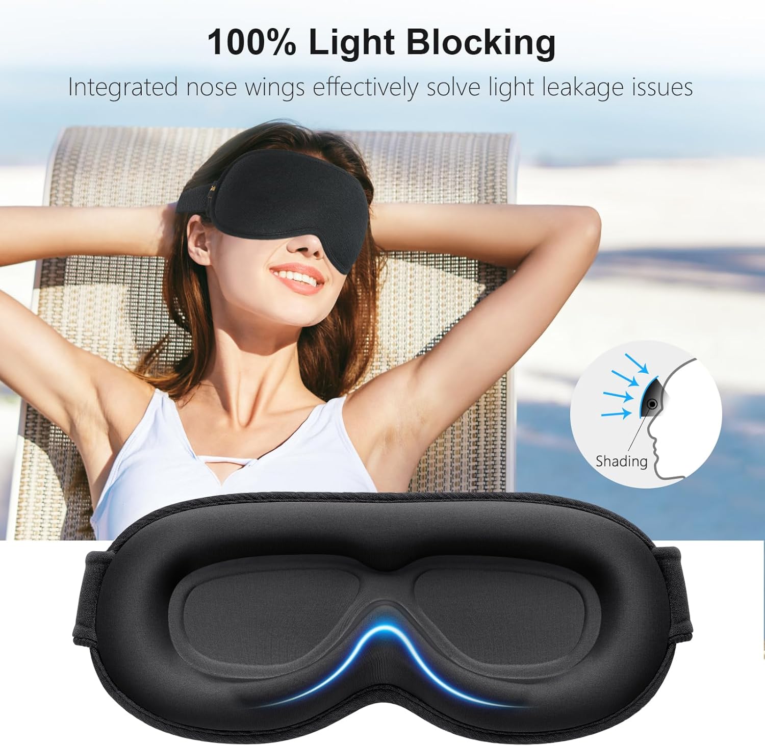 Detalle 2 de Gritin 3D Schlafmaske Seitenschläfer – lichtblockierend 🎭