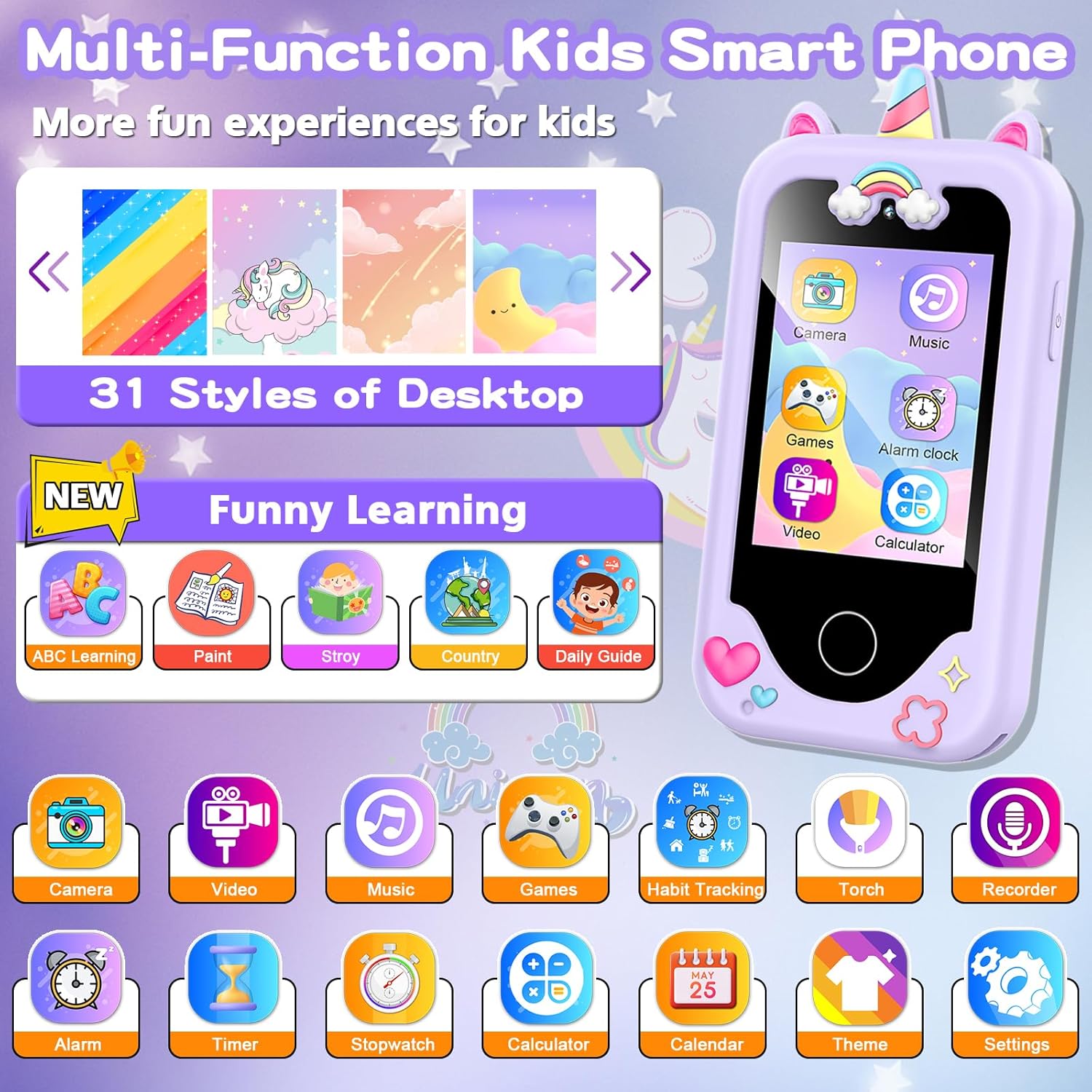 Thumbnail 1 de Luoba Kids Smart Phone for Girls – 2.8" Learning Toy Phone with Dual Camera and 8GB Card