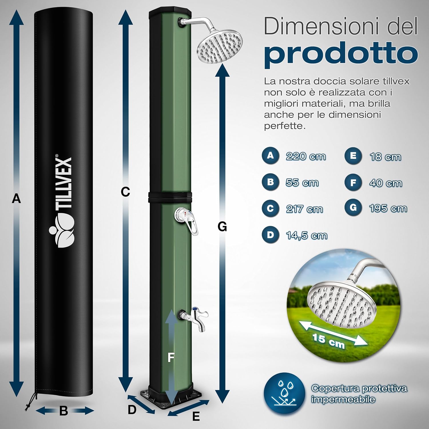 Thumbnail 5 de Tillvex Doccia Solare con Coperchio di Protezione, 35 L, Nero/Oro – Doccia da giardino a energia solare