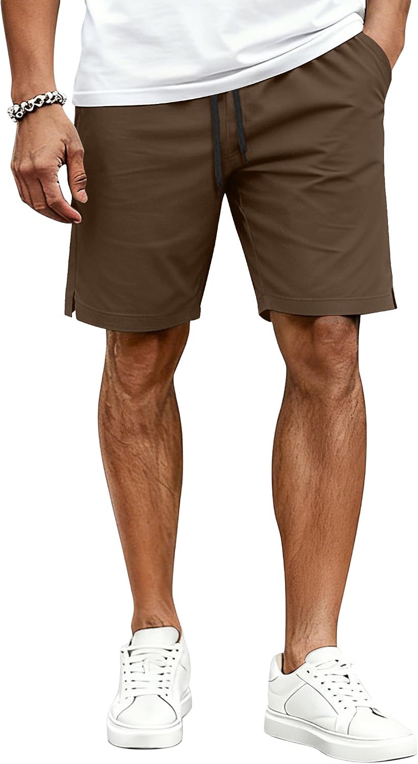 Detalle de COOFANDY Men's Casual Cotton Drawstring Shorts — 9" Inseam Chino Golf Shorts