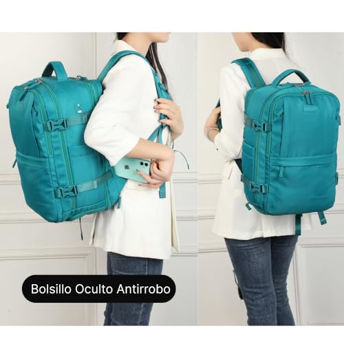 Detalle 2 de Mochila de viaje cabina expandible 1990s Verde 40x25x20-25 cm, 25 L con compartimento para zapatillas y portátil de 14