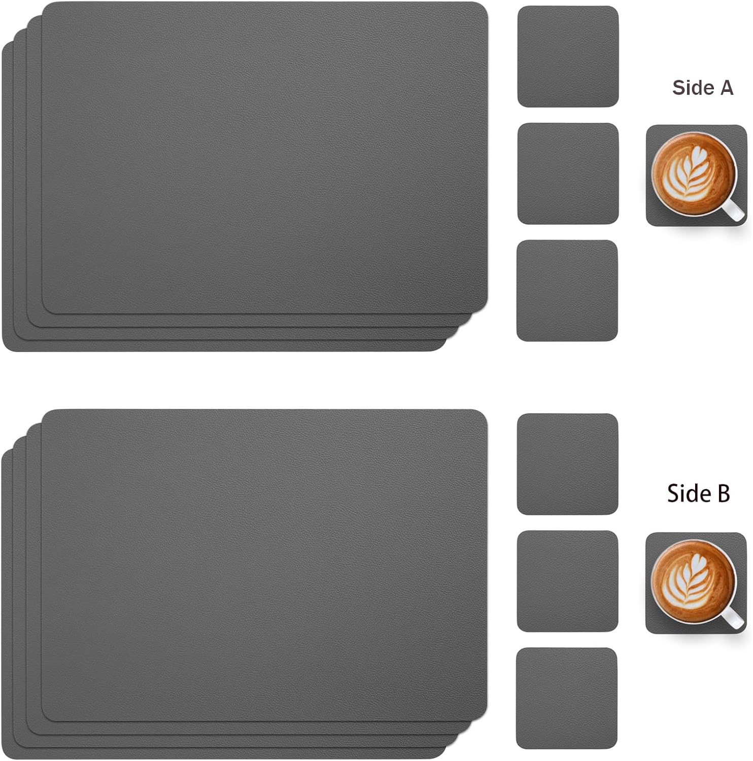 Detalle 2 de Myir JUN Tischsets Abwaschbar und Untersetzer – 4er Set, doppelseitig, Lederoptik grau