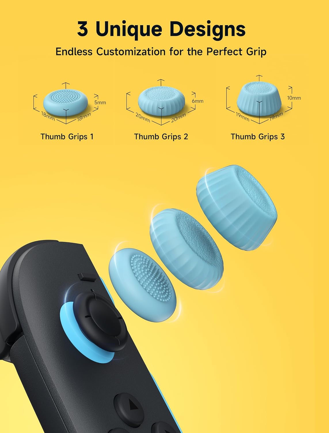 Thumbnail 5 de JSAUX grips de pouce antidérapants pour Nintendo Switch 2 (2025) – capuchons de joystick bleus et orange, 3 paires (6 pièces)