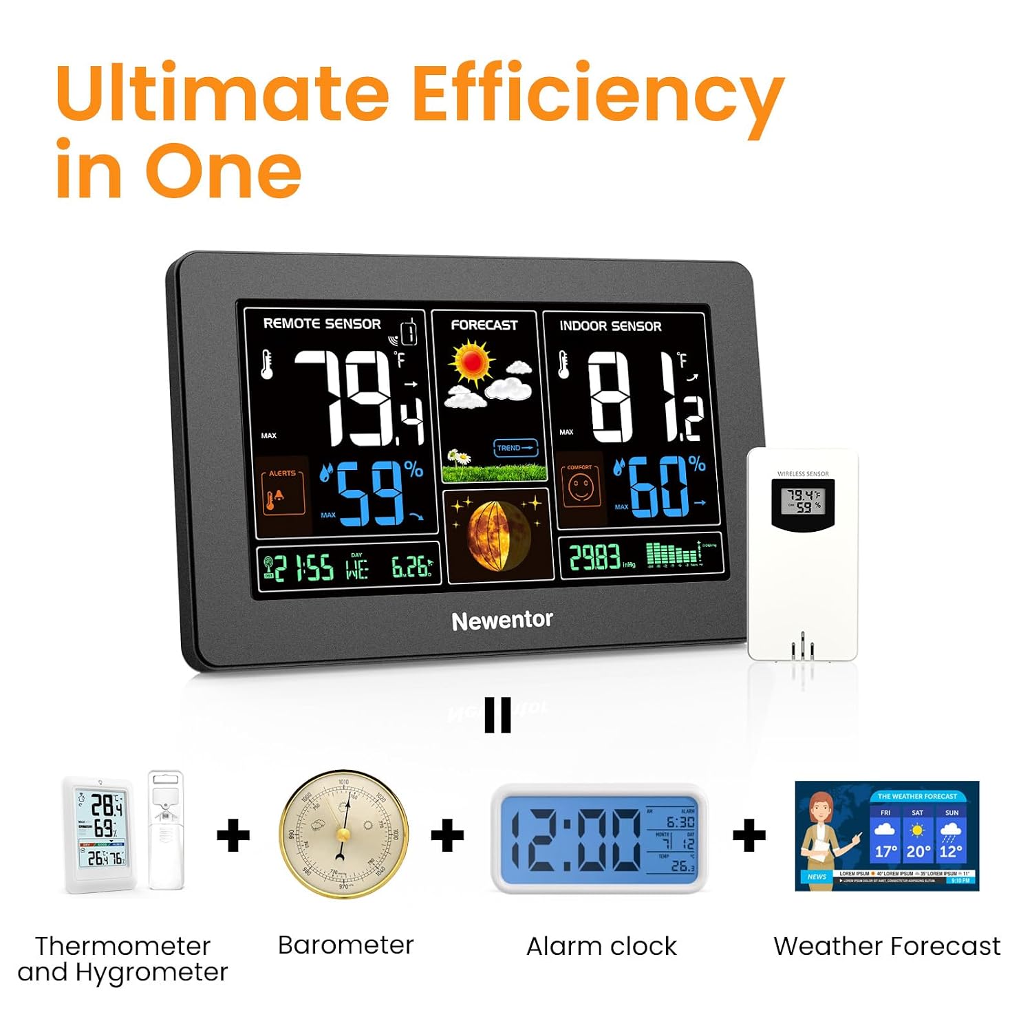 Thumbnail 2 de Newentor Weather Station Indoor Outdoor Thermometer