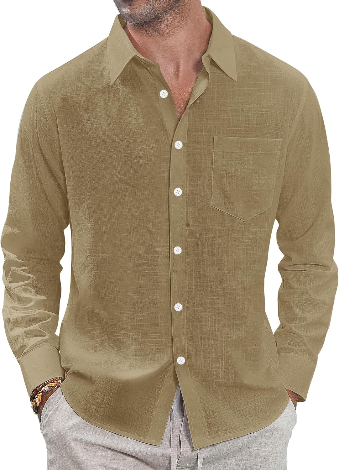 Thumbnail 4 de J.VER Men's Linen Shirts Casual Button Down Long Sleeve Shirt with Pocket