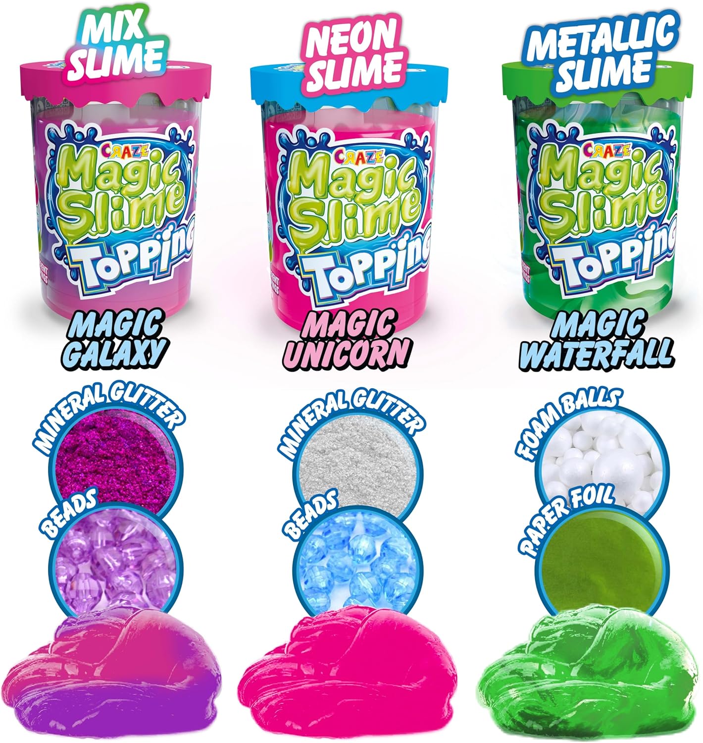 Thumbnail 1 de Magic Slime CRAZE con topping glitter, set da 3 barattoli da 70 ml