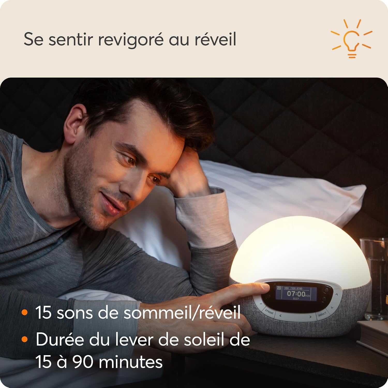 Detalle de Lumie Bodyclock Shine 300 – Réveil lumineux avec aube/crépuscule, radio et 14 mélodies