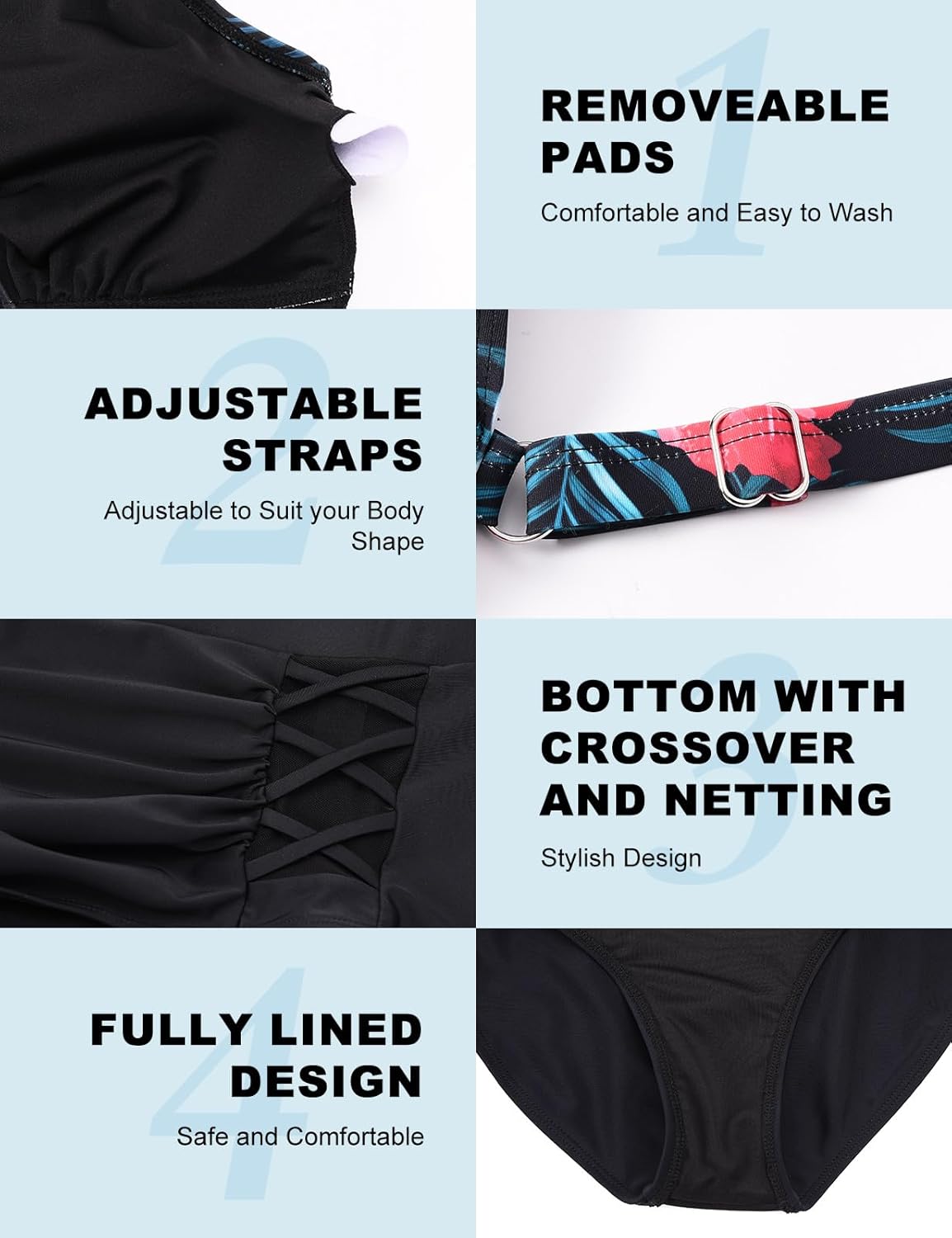 Thumbnail 4 de Tuopuda Costume da Bagno Donna a Vita Alta in Due Pezzi – Top push up con scollo a V e slip a vita alta con controllo pancia