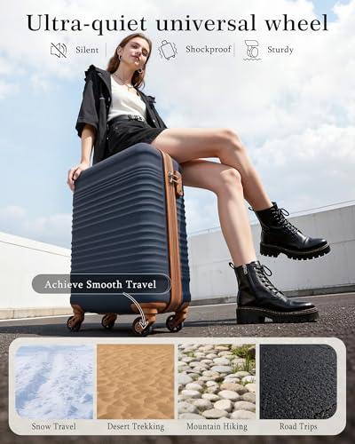 Detalle de COOLIFE 55×35×20 Cabin Suitcase + 40x25x20cm Ryanair Cabin Bag – UK-Standard Set