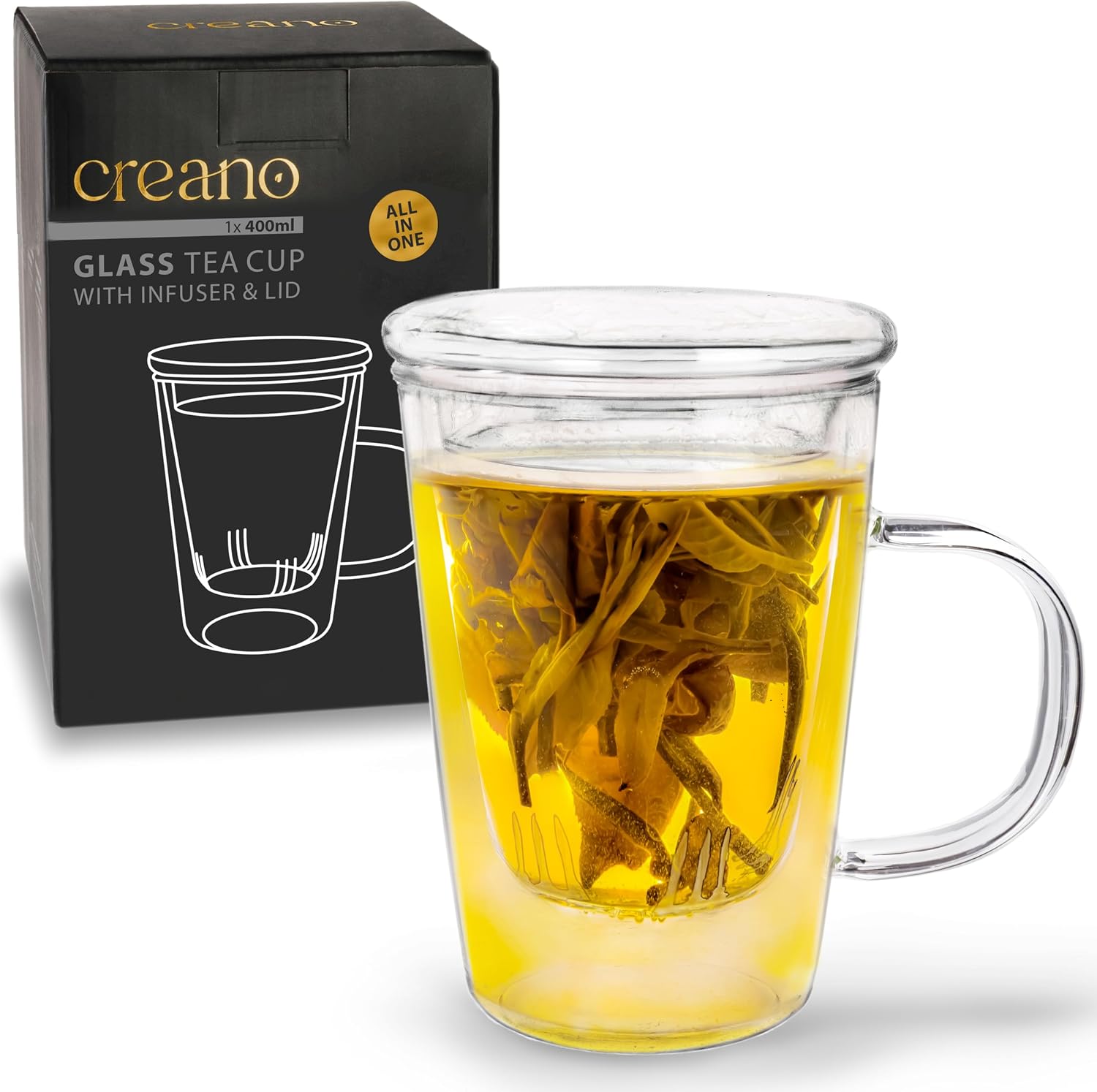 Detalle de Creano 681 all-in-one-theeglas 400 ml van borosilicaatglas met glazen filter