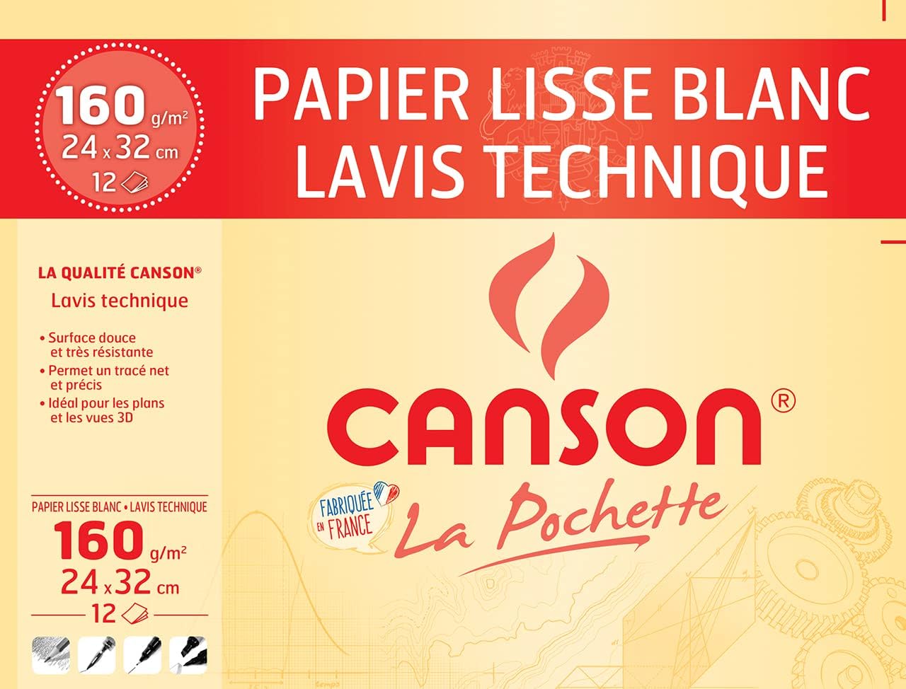 Thumbnail 4 de Canson pochette 12 feuilles de papier dessin technique 24 x 32 cm (200 g/m²)