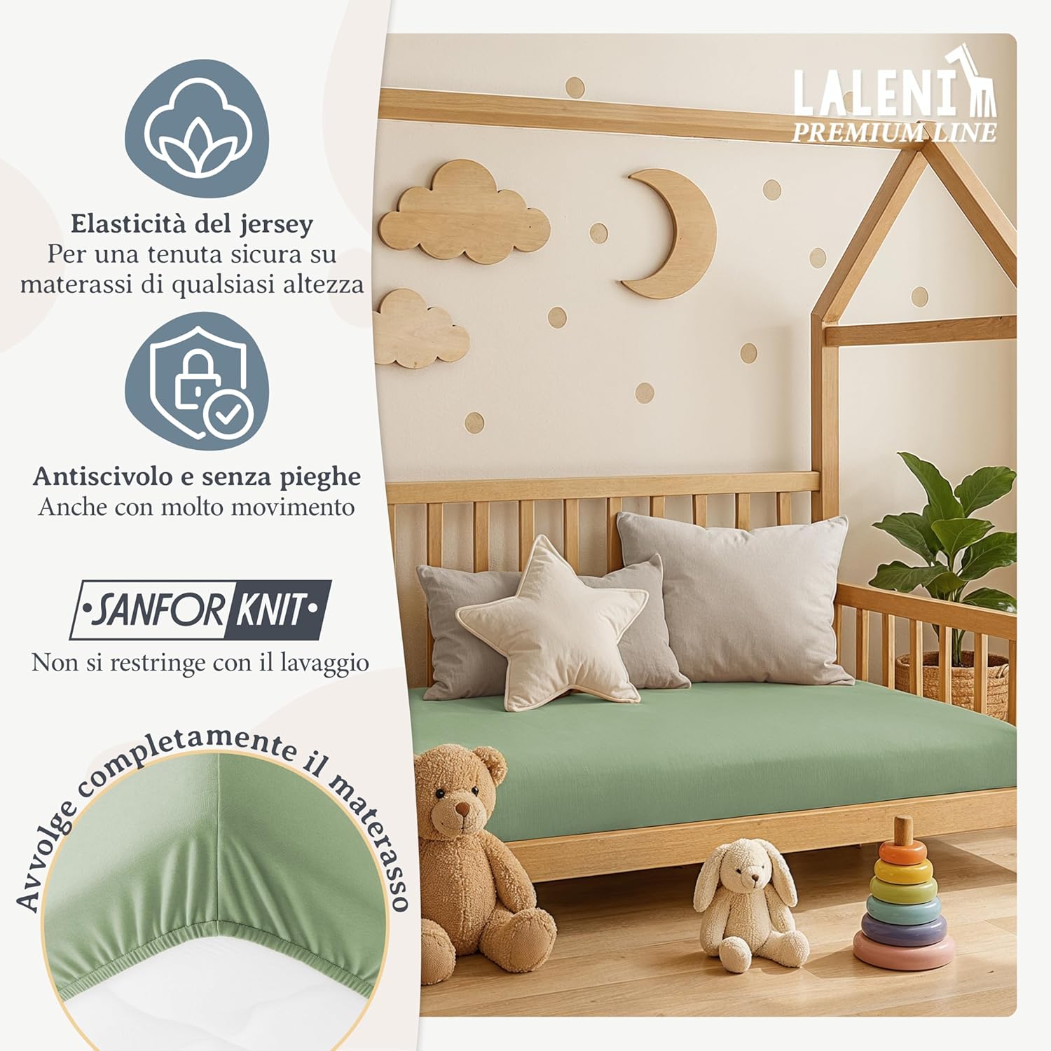 Thumbnail 4 de Laleni premium lenzuola culla 50x89 cm con angoli, verde – 2 pezzi in cotone OEKO-TEX