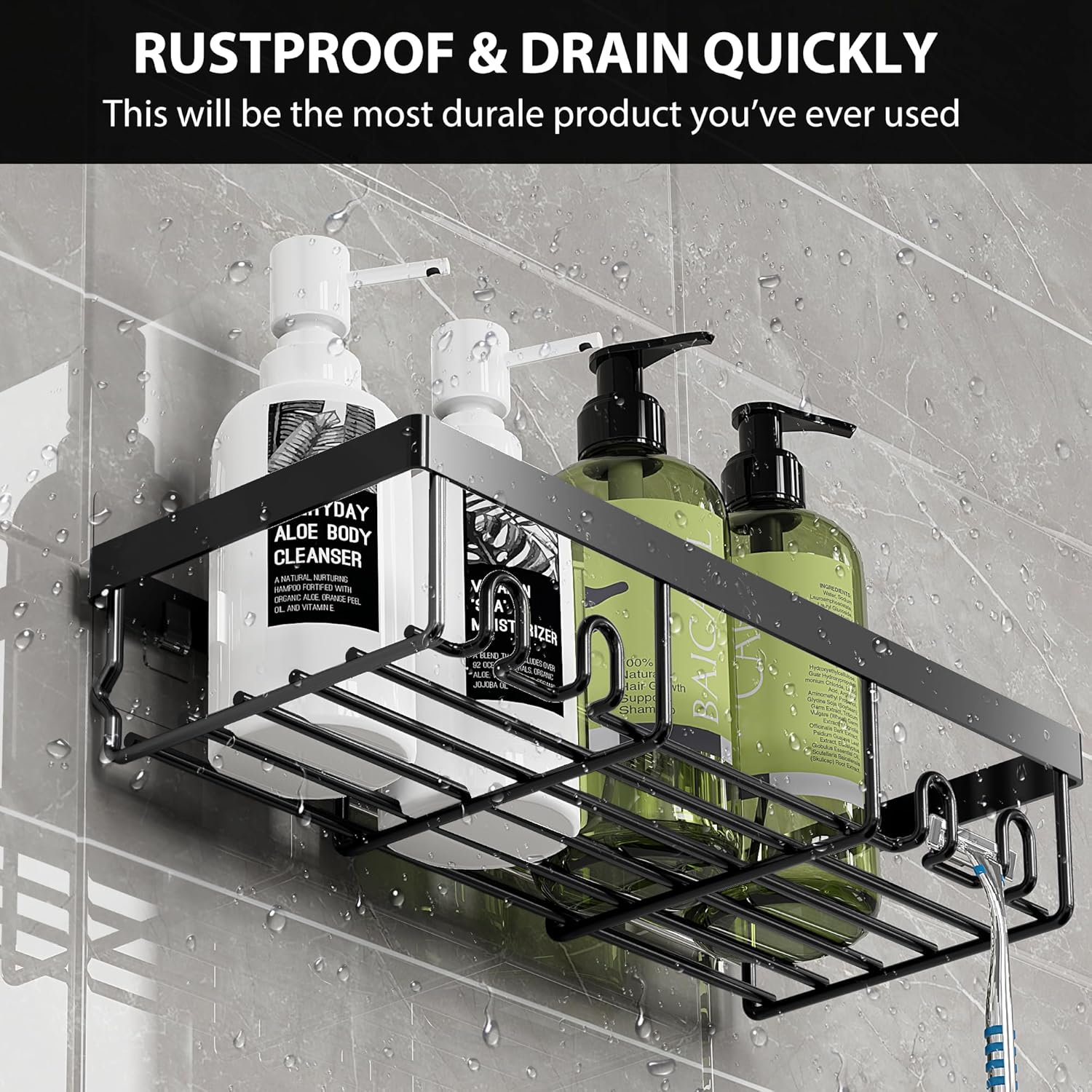 Detalle 2 de DIFULI Shower Caddy 3 Pack – Black No-Drill Shelf Organisers
