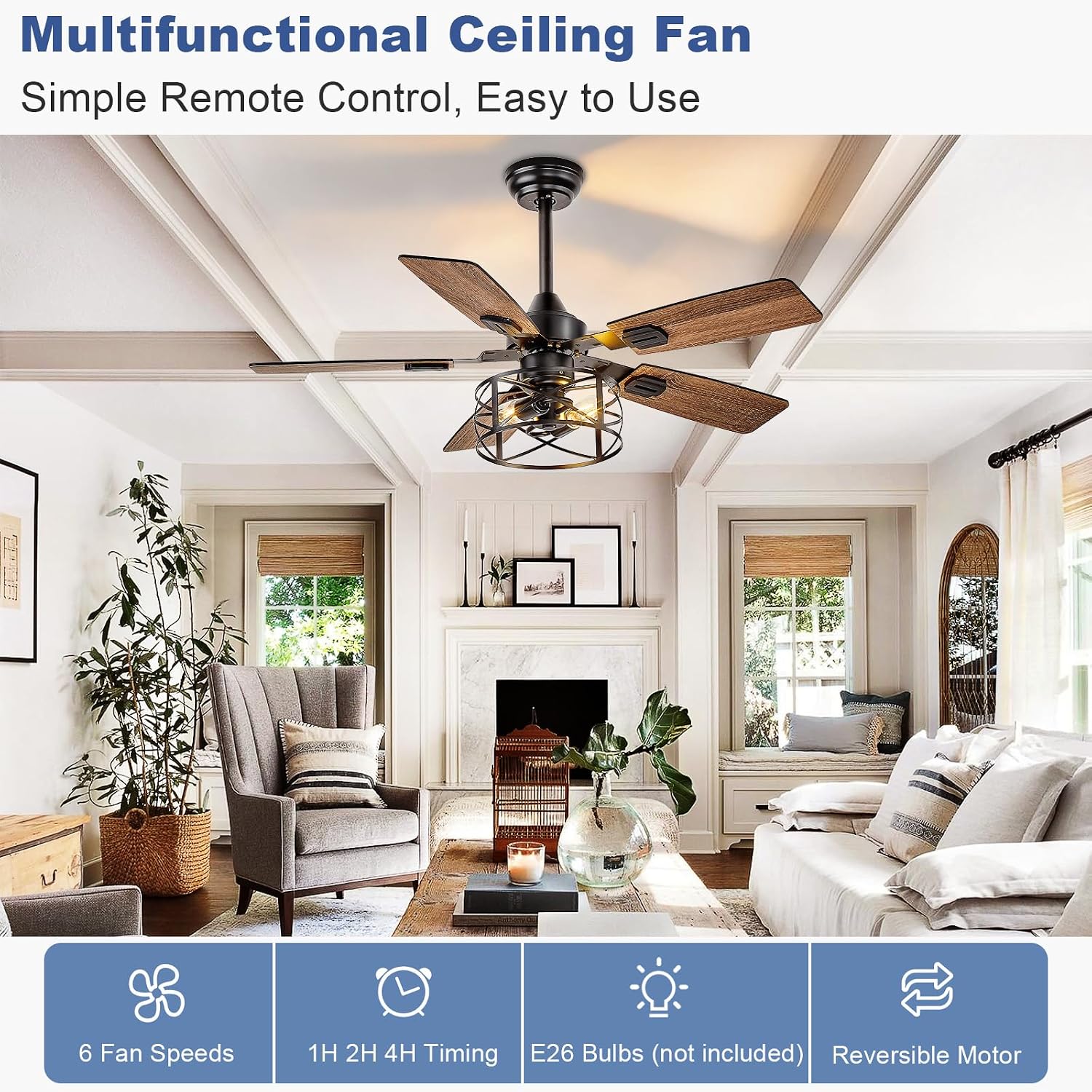 Detalle de Depuley WS-FPZ188-35C-BK-AP 42-Inch Ceiling Fan with Light, Remote and Dual-Finish Blades