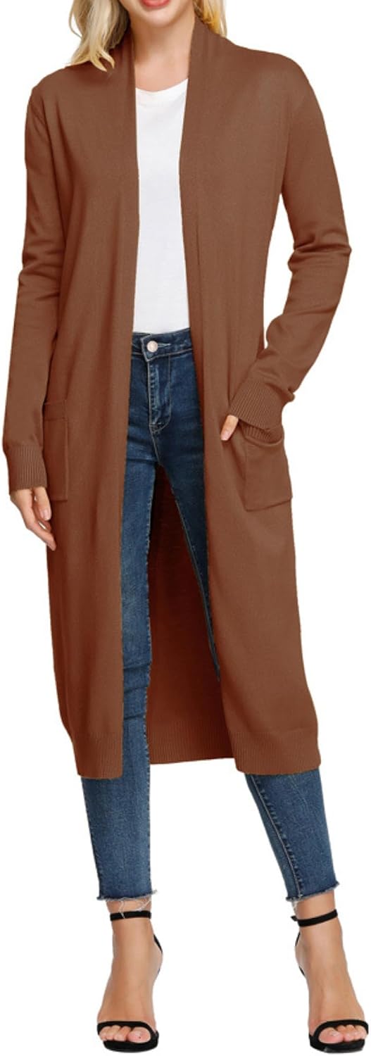 Detalle de GRACE KARIN Essential Solid Maxi Knitted Cardigan for Women, Open Front