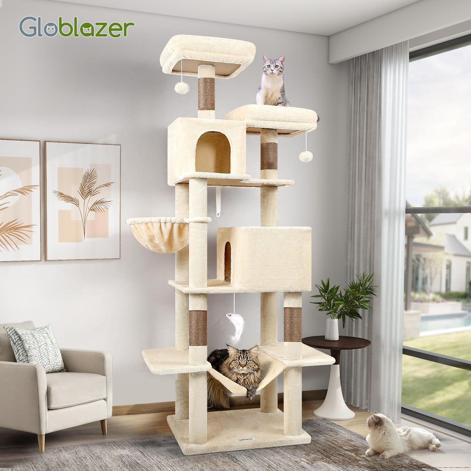Thumbnail 6 de Globlazer F76 Cat Tree, 76.38-Inch, 7 Levels, Sisal and Plush, Beige