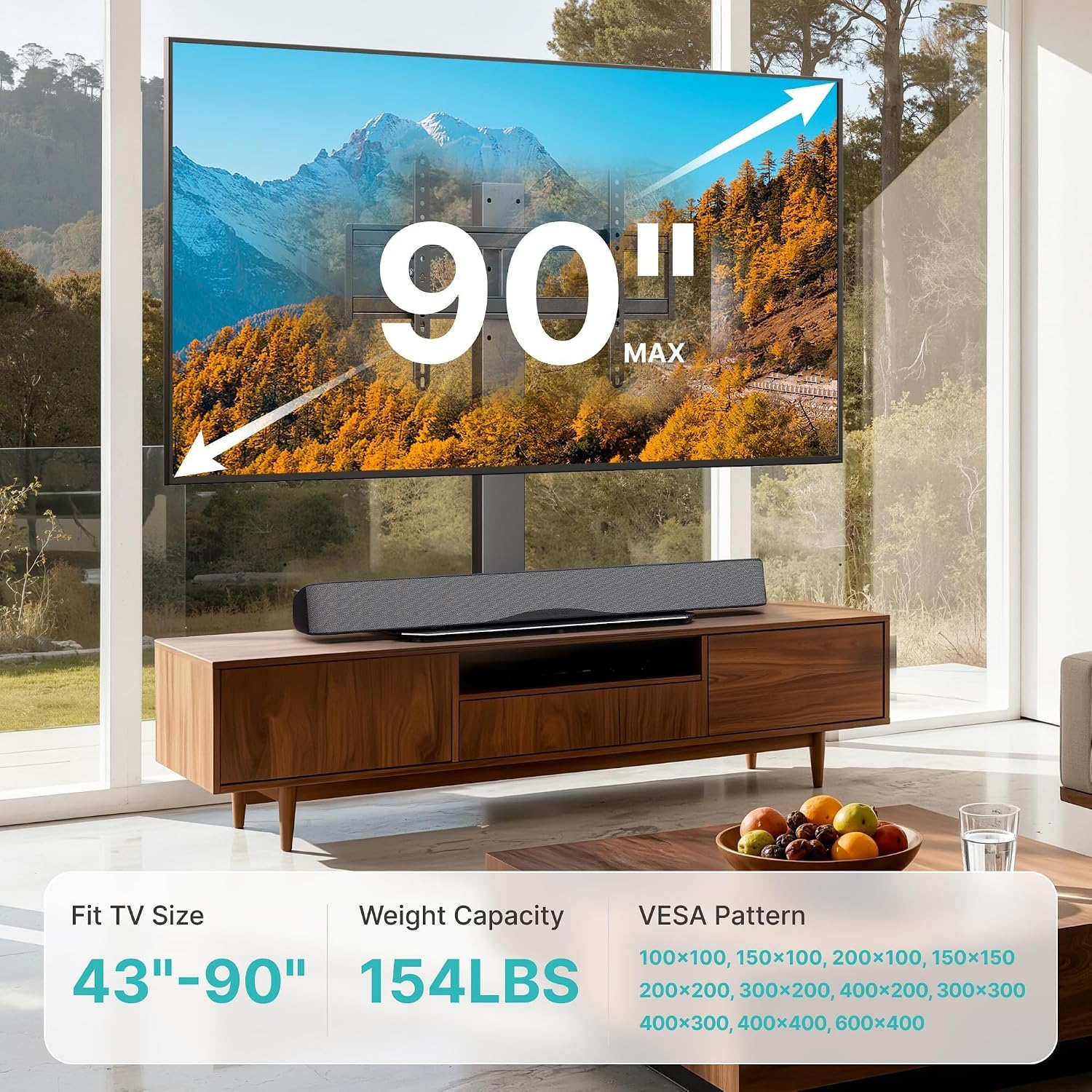Detalle 2 de Pegzone Universal TV Stand Swivel with Power Outlet (43–90" TVs, VESA up to 600x400mm)
