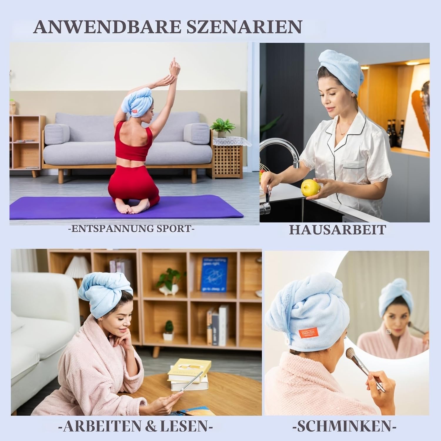 Detalle de YoulerTex Mikrofaser Handtuch Haare Turban (2er-Set) – Schnell trocknendes Haarhandtuch mit Knopf für lange Locken