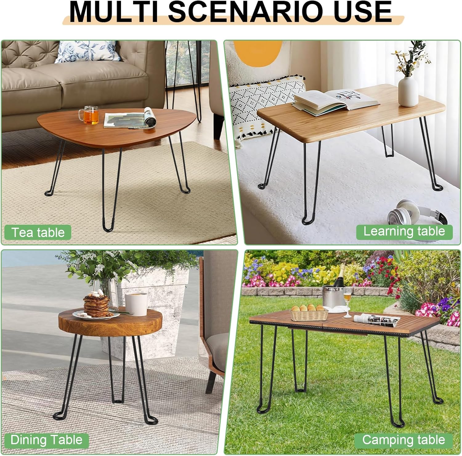 Detalle de SUPAWAY 4er Set klappbare Haarnadel-Tischbeine, 45 cm, schwarz – ideal für Couchtisch & DIY-Möbel