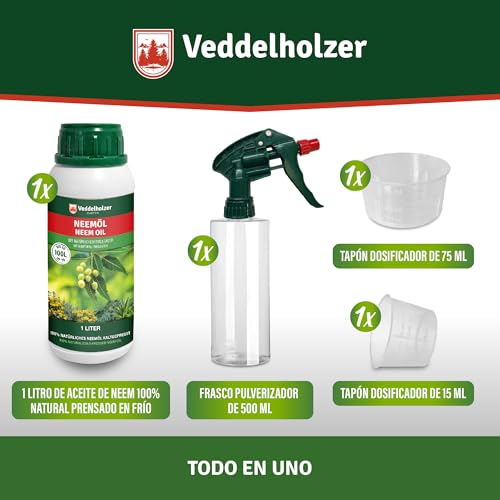 Detalle de Veddelholzer Premium aceite de Neem 100% natural prensado en frío (1000 ml) con pulverizador 500 ml