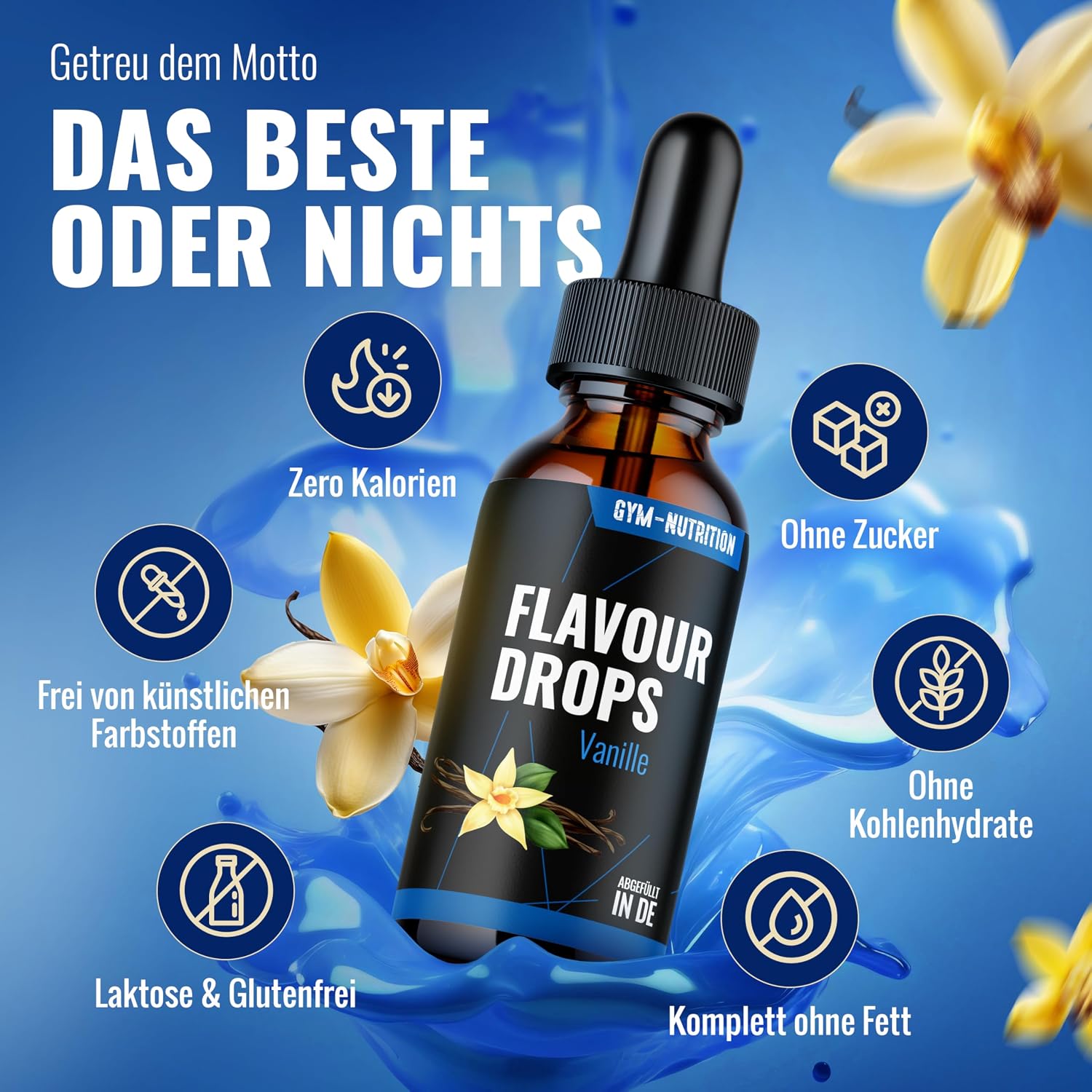 Thumbnail 1 de Flavour Drops Zuckerfrei Vanille – 50 ml mit Dosierpipette von Gym Nutrition