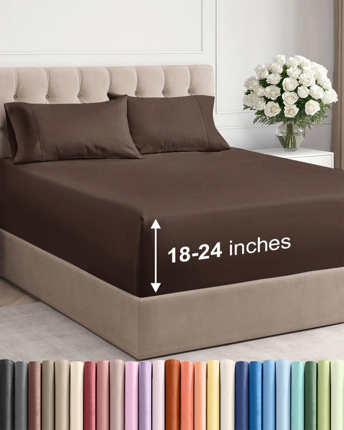 Detalle de CGK Unlimited 21InchTwinBrown Extra Deep Twin Microfibre Sheet Set, Brown