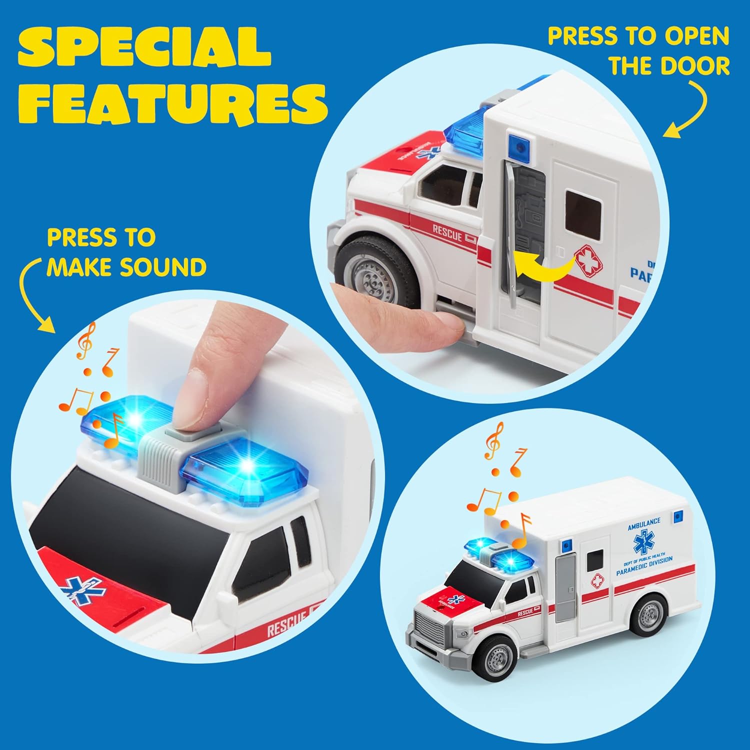 Thumbnail 4 de JOYIN 4 Packs Emergency Vehicle Toy Playsets: Friction-Powered Lights & Sounds Rescue Vehicles