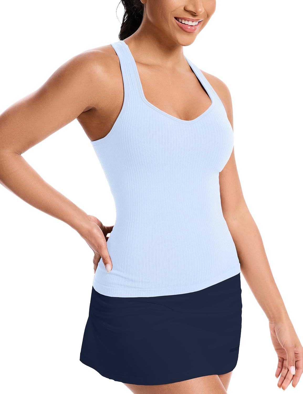 Detalle 2 de MathCat Women’s Workout Tank Top with Built-In Bra, V-Neck Racerback