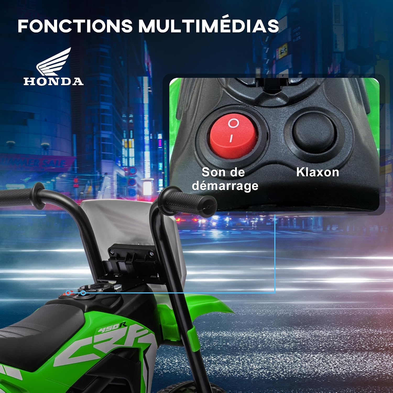 Detalle de HOMCOM Moto Cross électrique pour Enfant – Licenza Honda CRF450RL, 3 roues, 3 km/h, 6V