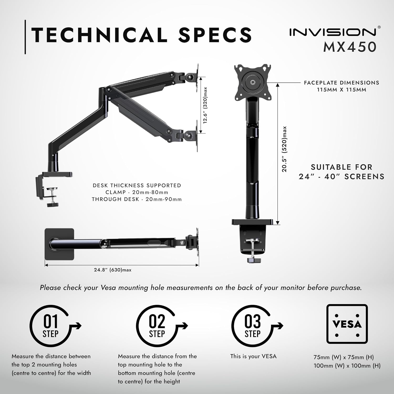 Thumbnail 4 de Invision MX450 monitor arm for 24–40 inch screens 🖥