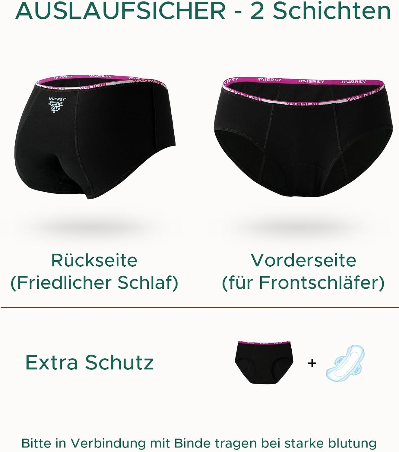 Detalle de INNERSY Perioden Unterwäsche Mädchen 5er Pack – Leichte Blutung, Baumwolle, Größe 10–16 Jahre