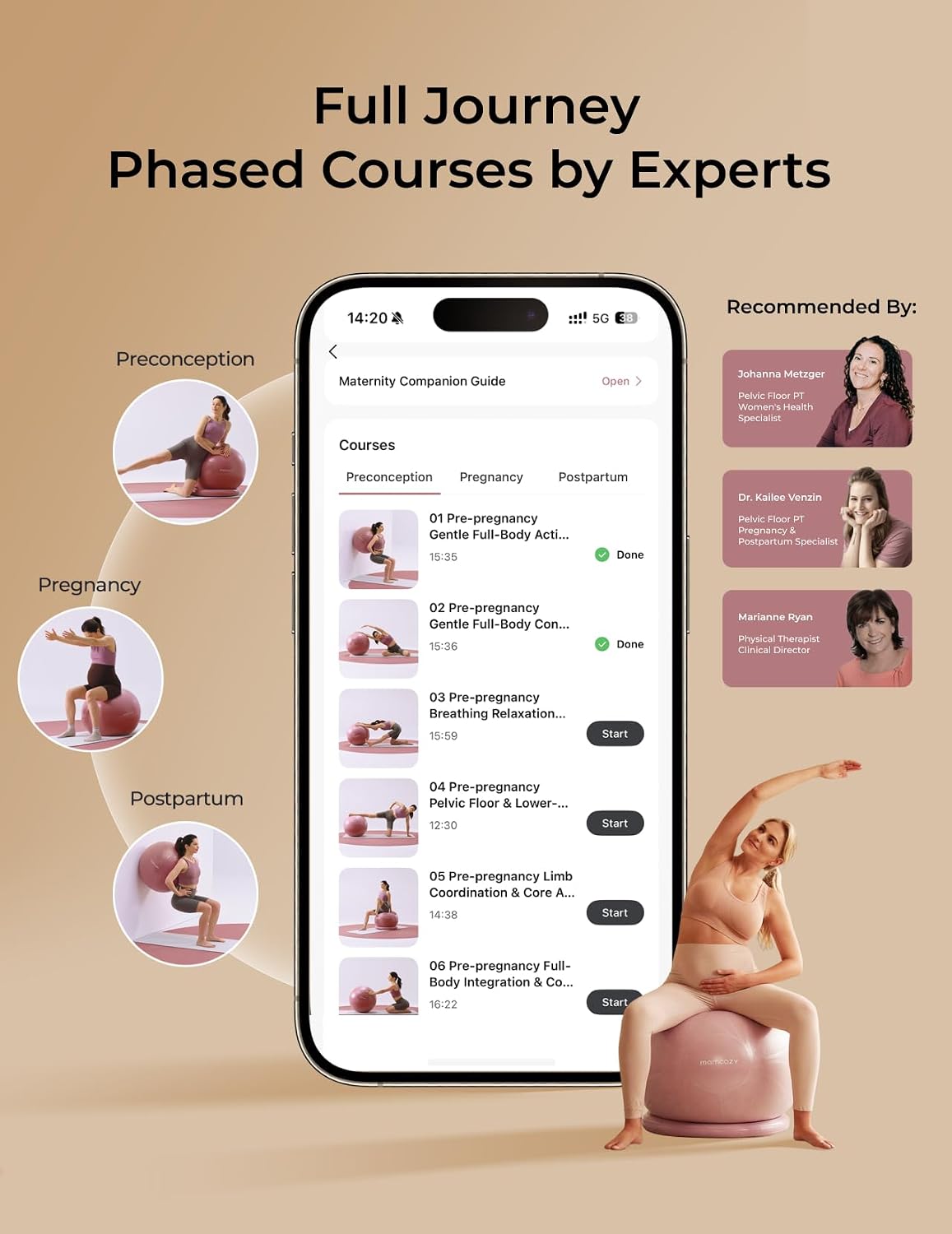 Detalle de Momcozy BirthEase Pregnancy Ball Set: Full-Journey App-Based Courses & Safe Maternity Exercise Ball