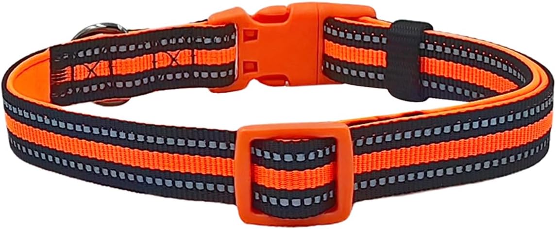 Thumbnail 1 de Olahibi Neoprene Padded Dog Collar – Large, Orange, Reflective Stripes