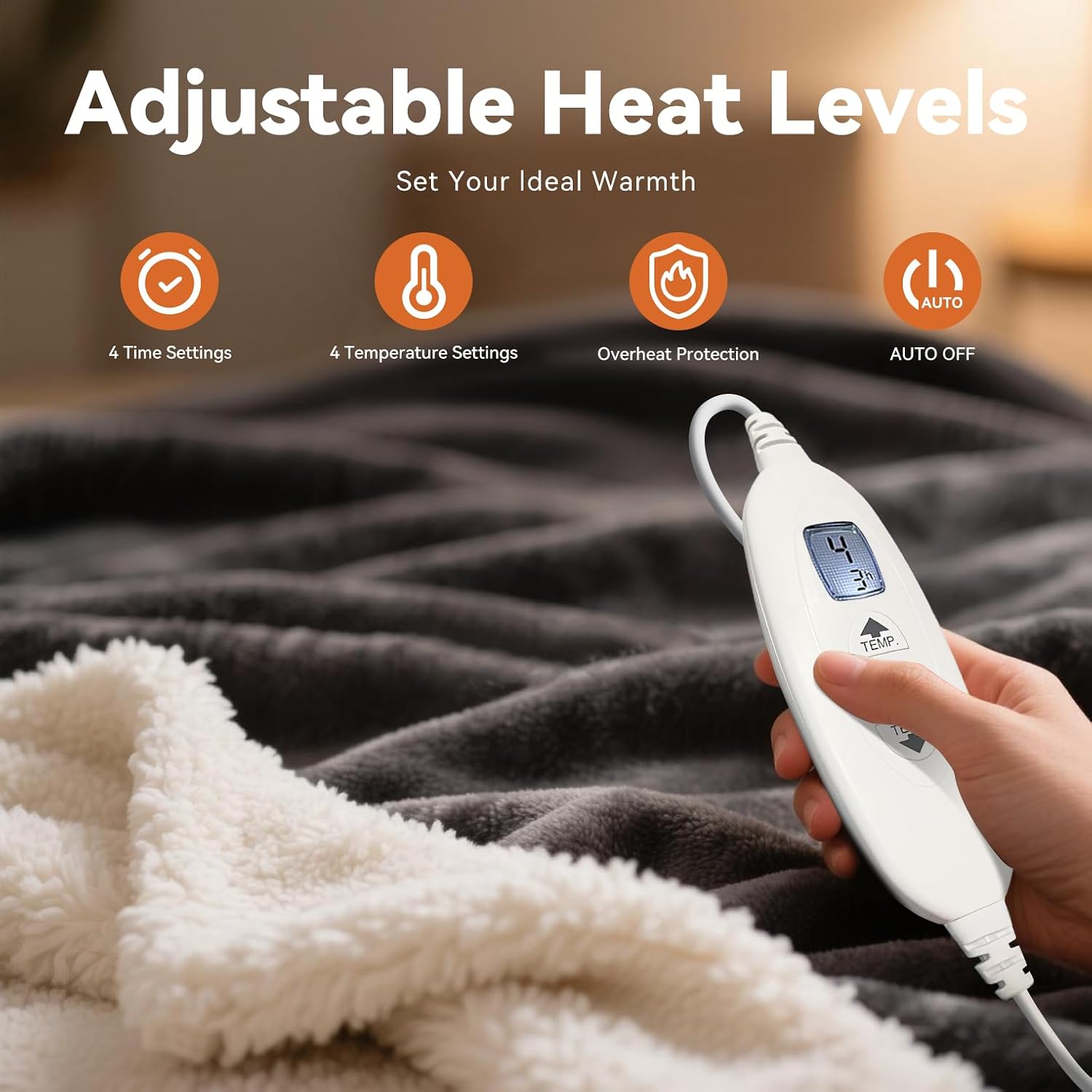 Detalle 2 de kinmaizi Electric Heated Blanket 120 x 160 cm — 4 heat levels