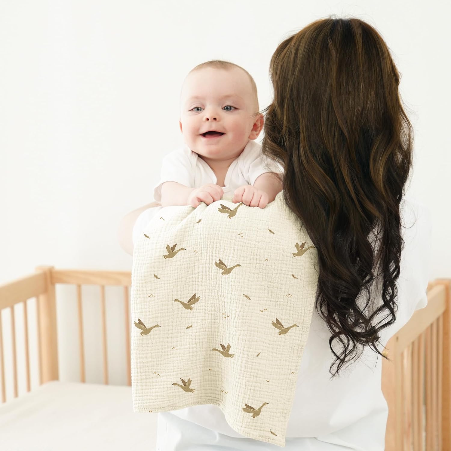 Thumbnail 5 de Bearmoss Moltontücher Baby aus 100% Baumwolle, 4er Set Musselin-Spucktücher 60x60 cm (Aprikosenblüten)