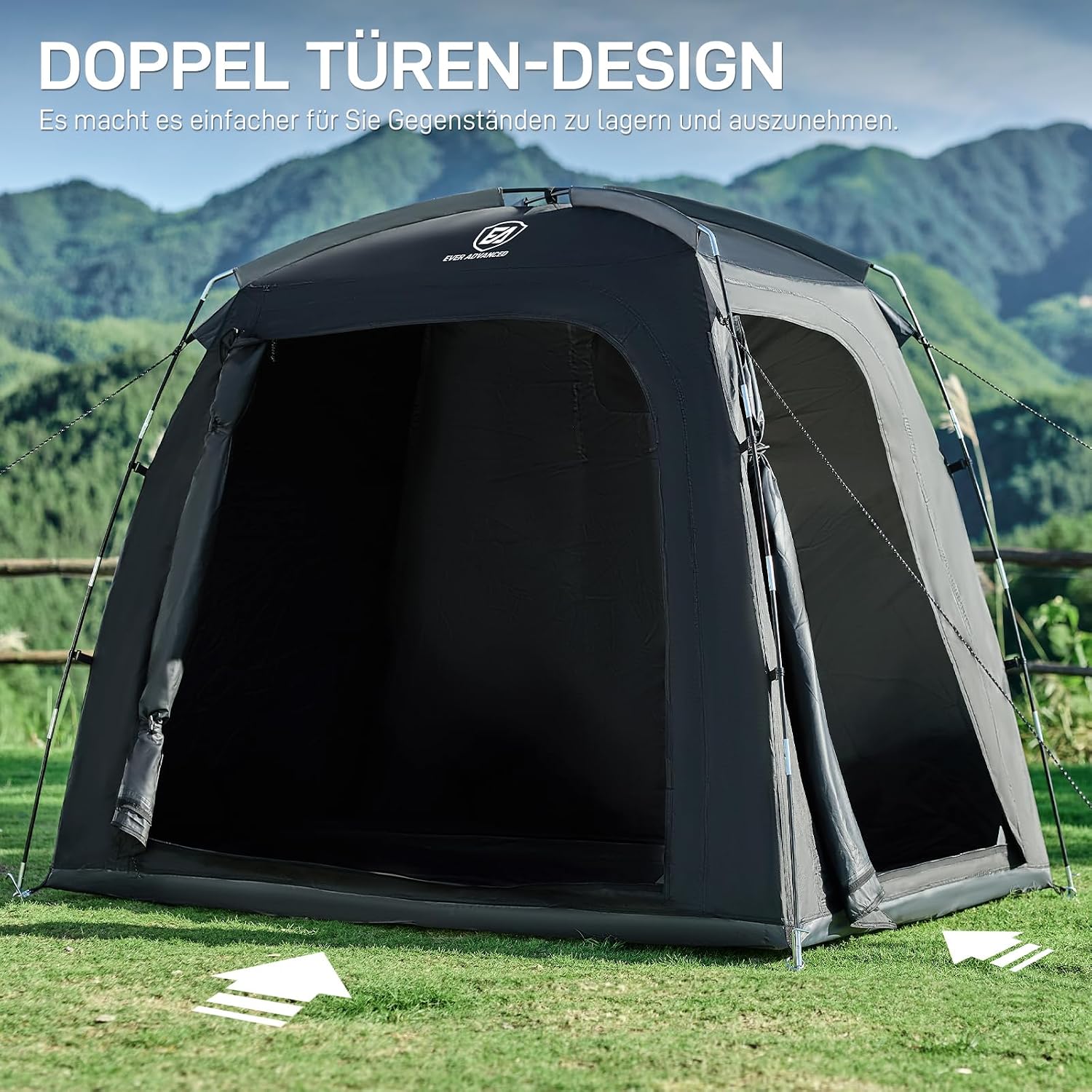 Detalle de Ever Advanced Fahrradzelt für 2–3 Fahrräder – kompakte, wetterfeste Fahrradgarage 200×120×165 cm