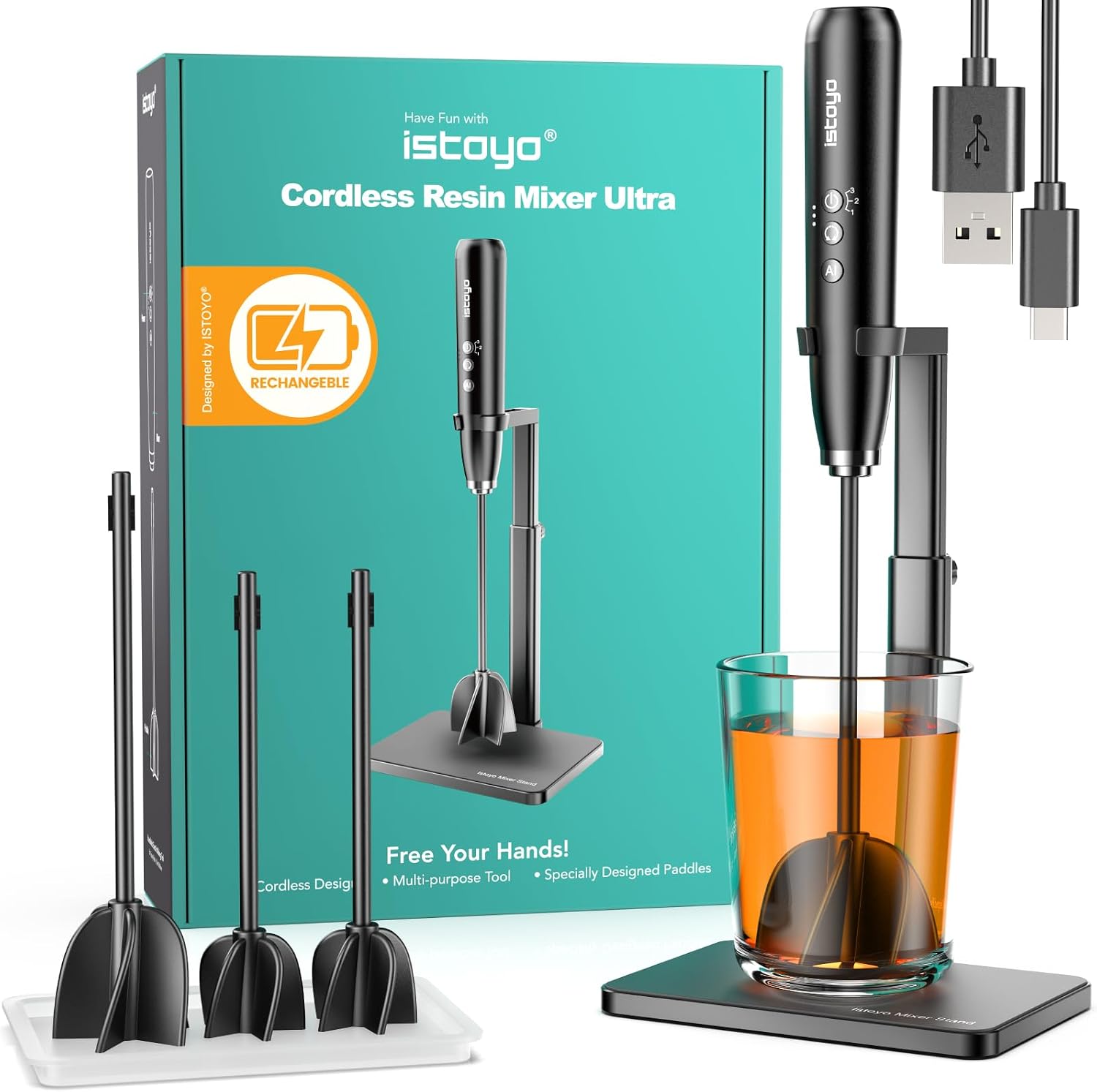 Detalle de ISTOYO Oplaadbare harsmixer Ultra met 3 snelheden en AI-modus