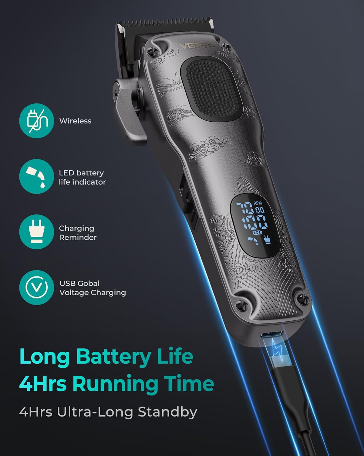 Detalle de VGRPRO Hair Clippers for Men: Pro-Level Cordless & Corded Barber Kit