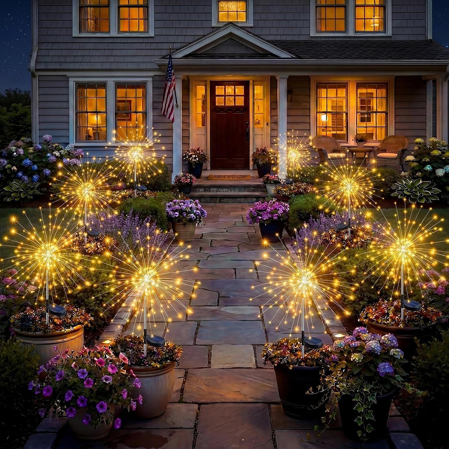 Detalle de Fairdeer Solar Firework Lights, 8-Pack 120 LED, 8 Modes, Warm White
