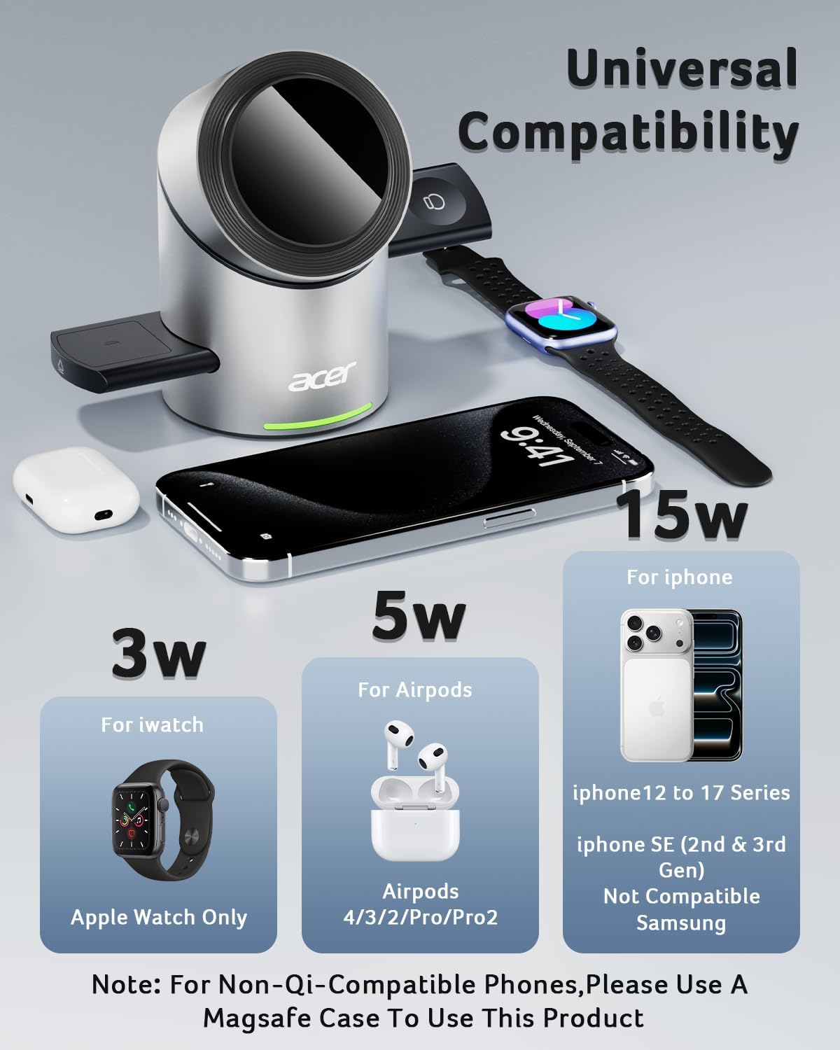 Detalle de Acer S2 3-in-1 Apple Charging Station Qi2 15W