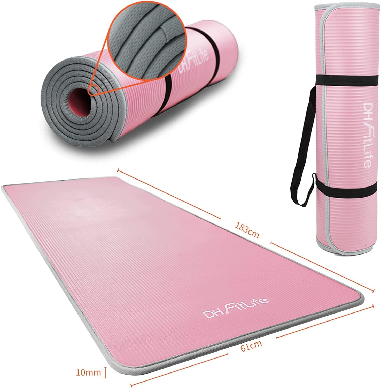 Detalle 2 de DH FitLife Yoga Mat 183 x 61 x 1 cm (Extra Thick) – Non-Slip fitness & Pilates mat with carry strap