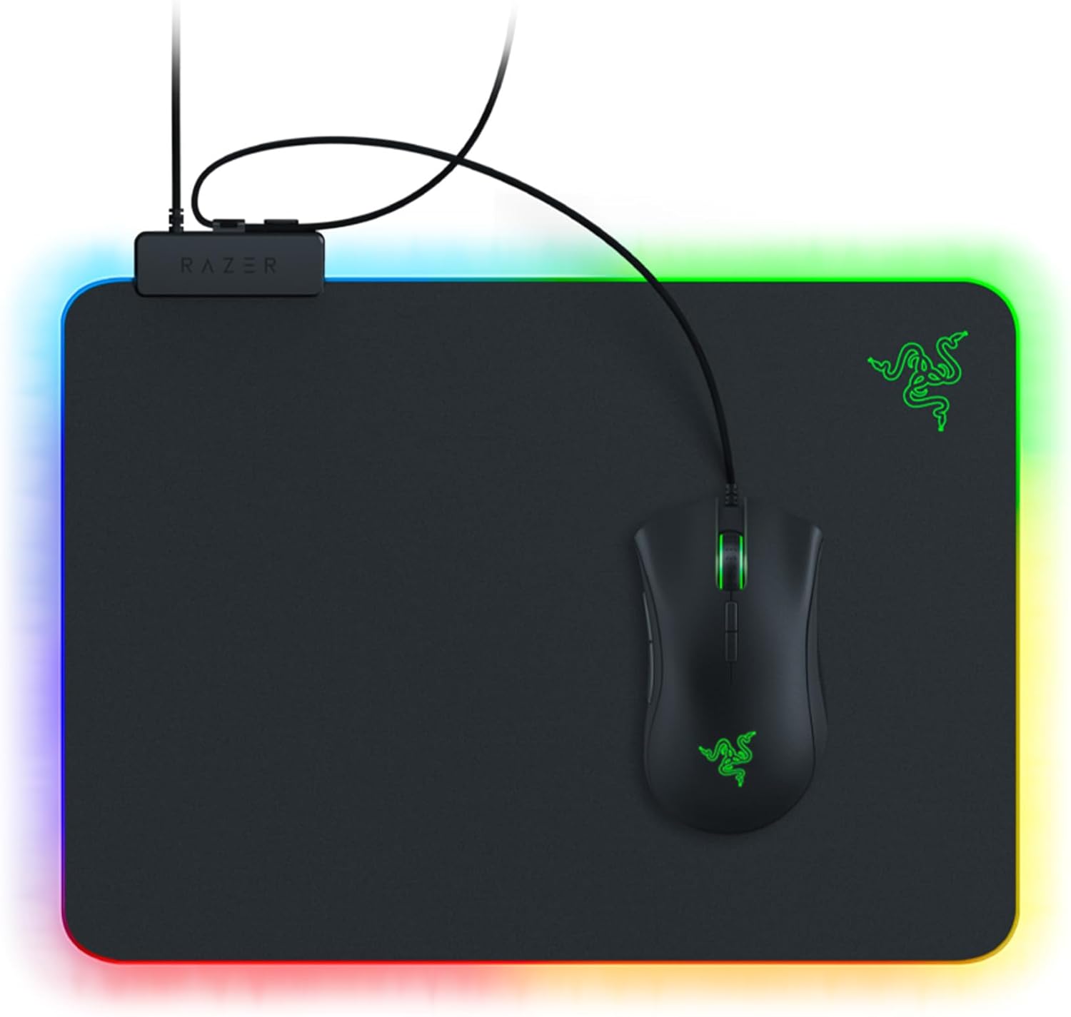 Thumbnail 1 de Razer Firefly V2 – Tapis de souris de jeu micro-texturé avec éclairage Chroma RGB (bords lumineux, antidérapant) Noir